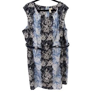Emma & Michele Floral Dress Sheath Plus Size‎ Party Cocktail Blue Black 22W